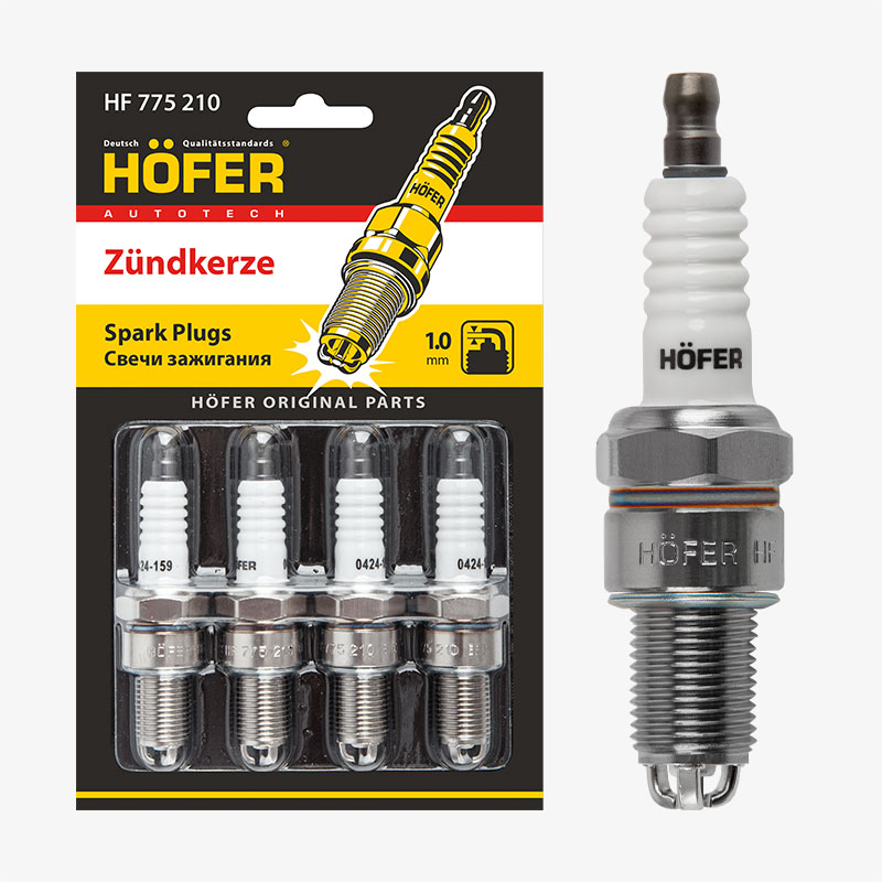 Свеча зажигания Лада 2110 инж. 8V 3-х эл. (1мм, R, Cu) 4шт, блистер HF 775 210